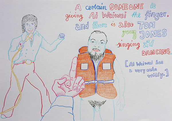 drawing by Jay Rechsteiner featuring Tom Jones and Ai Weiwei