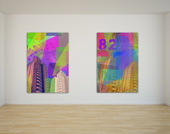 Digital Vantage, large collage in-situ, gallery, by Jay Rechsteiner