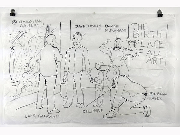Jay Rechsteiner, Florian Faber, Takashi Murakimi, Larry Gagosian and Delphine at Gagosian Gallery