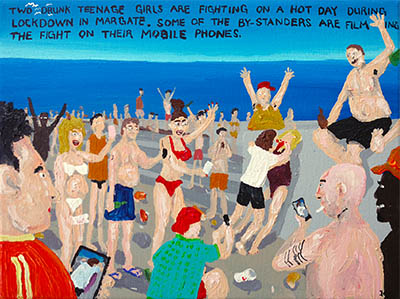 Bad Painting 167 by Jay Rechsteiner, fight on Margate Beach, Margate Sands during lockdown cornoavirus covid-19