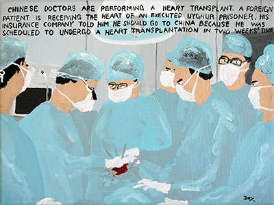 Bad Painting 171 by Jay Rechsteiner - Uhygur Prisoners, China, heart transpantation, human rights