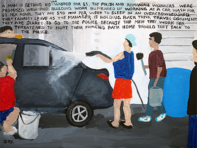 Bad Painting 173 by Jay Rechsteiner - Car wash, modern slavery