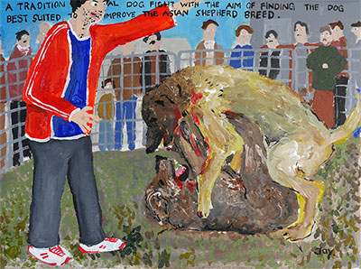 Bad Painting 216 by Jay Rechsteiner / dog fight in Kyrgyztan