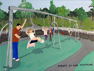 Bad Painting 217 by Jay Rechsteiner, Dane Park, Margate, Kent parents on mobile phone