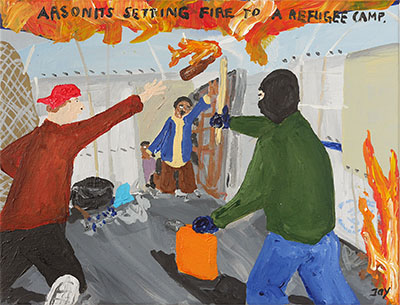 Bad Painting 227 by Jay Rechsteiner / arsonists refugee camp fire