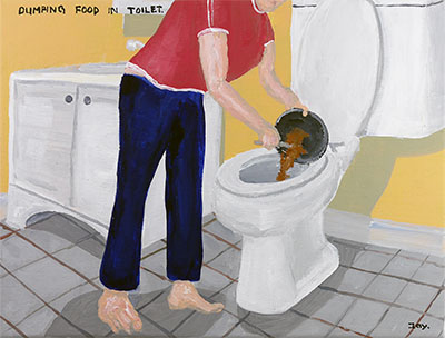 Bad Painting 229 by Jay Rechsteiner / sewage dumping food in toilet