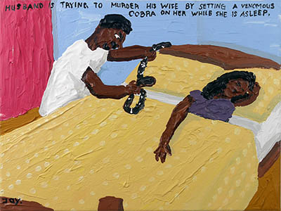 Bad Painting 246 by Jay Rechsteiner / husband trying to murder his wealthy wife with cobra, india, Soraaj S. Kumar