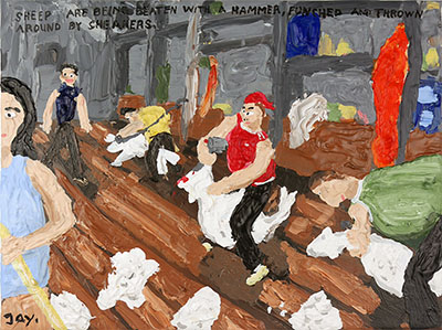 Bad Painting 248 by Jay Rechsteiner / sheep shearer, animal abuse, australia