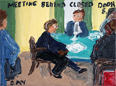 Bad Painting 369 by jay Rechsteiner, meeting between the UK government (Prime Minister's Office) and arms dealsers