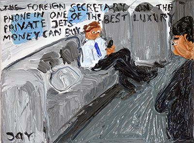 Bad Painting 371 by Jay Rechsteiner, private jet for Foreign Secretary