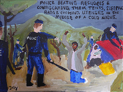 Bad Painting 70 by Jay Rechsteiner, Calais French Police beating refugees