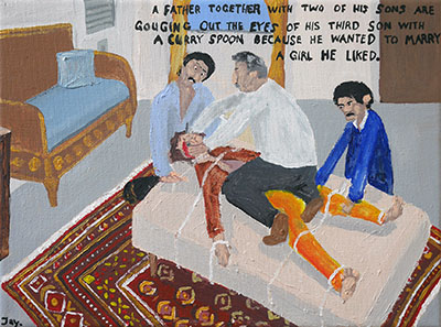 Bad Painting 86 by Jay Rechsteiner - father and sons gauging out eyes, true crime
