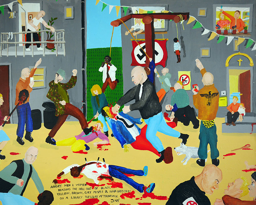 Bad Painting 01 by Jay Rechsteiner - Angry men & women beating the hell out of black, yellow, brown, gay people & hairdressers on a lovely Tuesday afternoon.