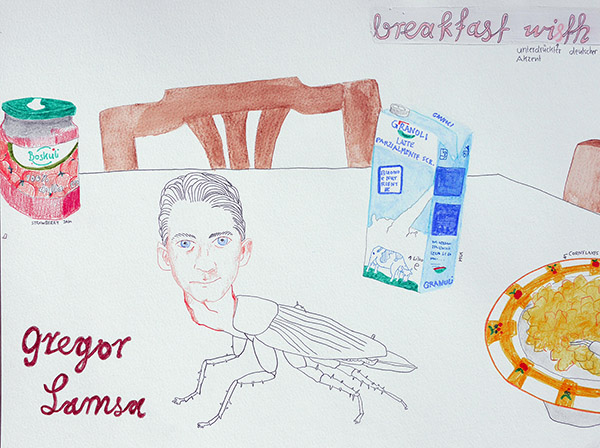 Breakfast with Gregor Samsa, drawing by Jay Rechsteiner